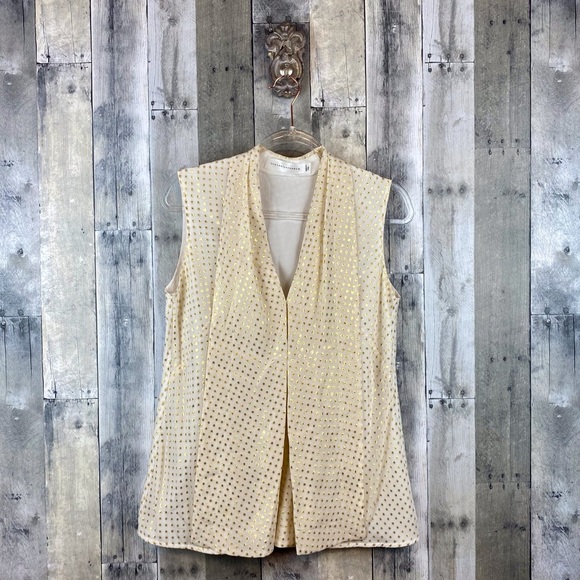 Victoria Beckham Pleat Metallic Dot Tank in Cream Gold Combo Size Medium. - Picture 1 of 8